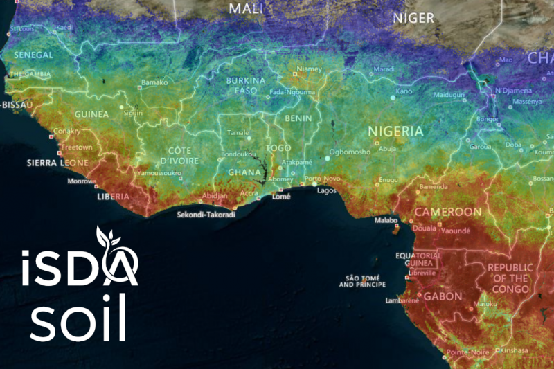 Logotipo de ISDAoil con ejemplo de mapa de información del suelo