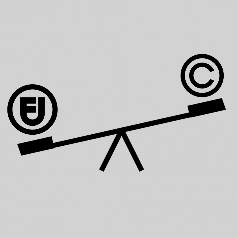 Graphic showing scales with fair use and copyright logos on either side